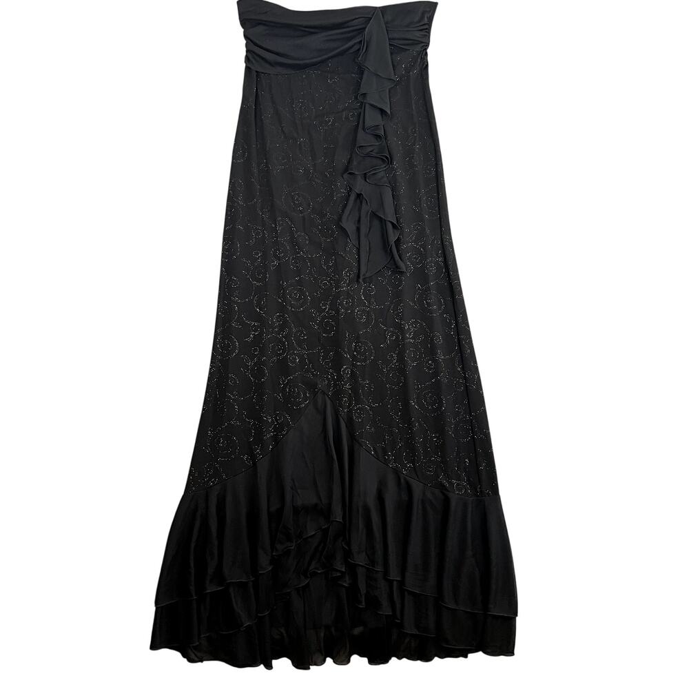 VTG Y2K Strapless Gown Prom Dress Womens M Black Sparkle Whimsical Fairy Goth‎